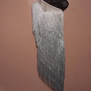 Handmade medium fringe dress silver size medium